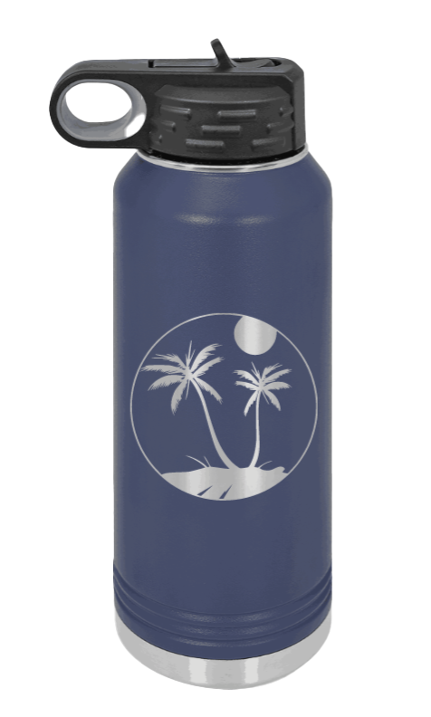 Palm Trees 3 - 32oz Water Bottle Laser Engraved- Navy