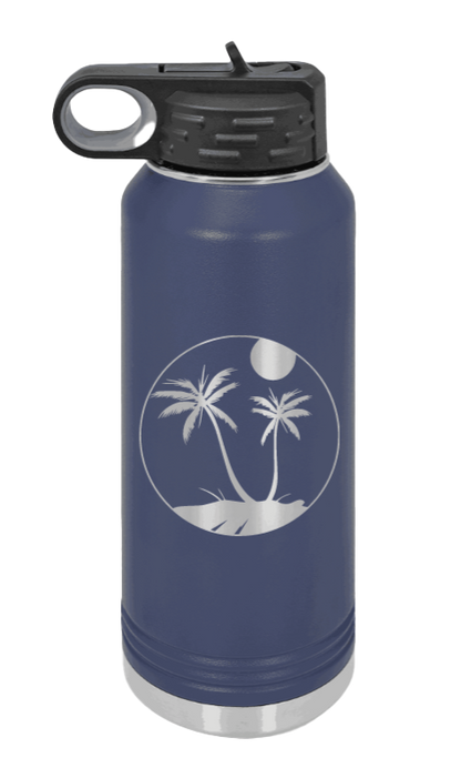 Palm Trees 3 - 32oz Water Bottle Laser Engraved- Navy