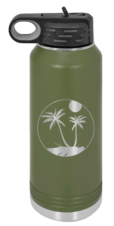 Palm Trees 3 - 32oz Water Bottle Laser Engraved- Olive