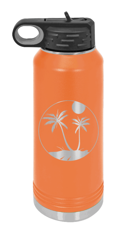 Palm Trees 3 - 32oz Water Bottle Laser Engraved- Orange
