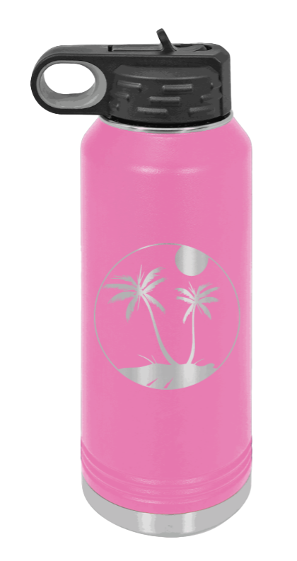 Palm Trees 3 - 32oz Water Bottle Laser Engraved- Pink
