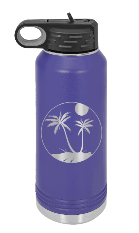 Palm Trees 3 - 32oz Water Bottle Laser Engraved- Purple