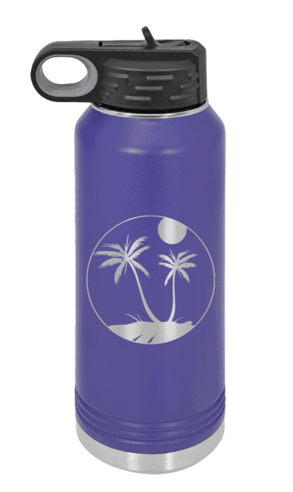 Palm Trees 3 - 32oz Water Bottle Laser Engraved- Purple