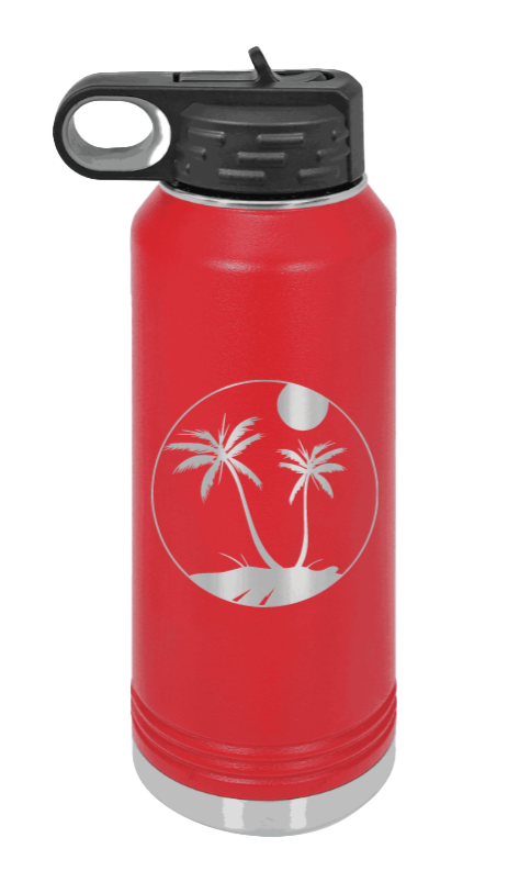 Palm Trees 3 - 32oz Water Bottle Laser Engraved- Red