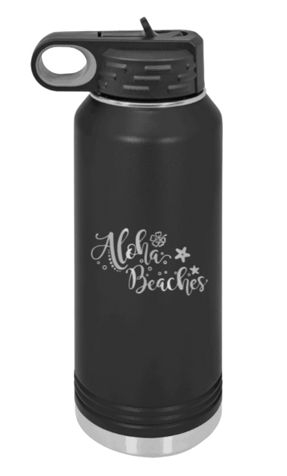 Aloha Beaches - 32oz Water Bottle Laser Engraved- Black