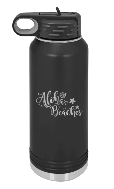 Aloha Beaches - 32oz Water Bottle Laser Engraved- Black