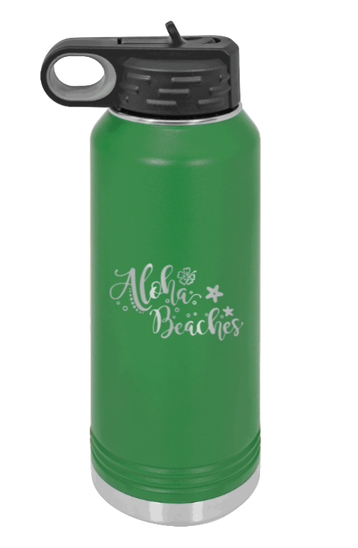 Aloha Beaches - 32oz Water Bottle Laser Engraved- Green