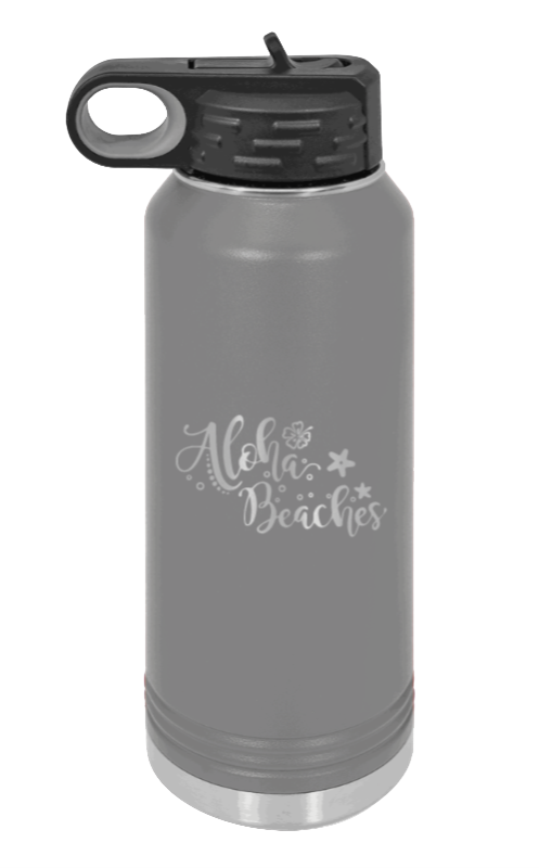 Aloha Beaches - 32oz Water Bottle Laser Engraved- Dark Grey