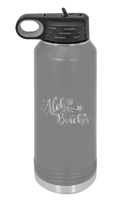 Aloha Beaches - 32oz Water Bottle Laser Engraved- Dark Grey