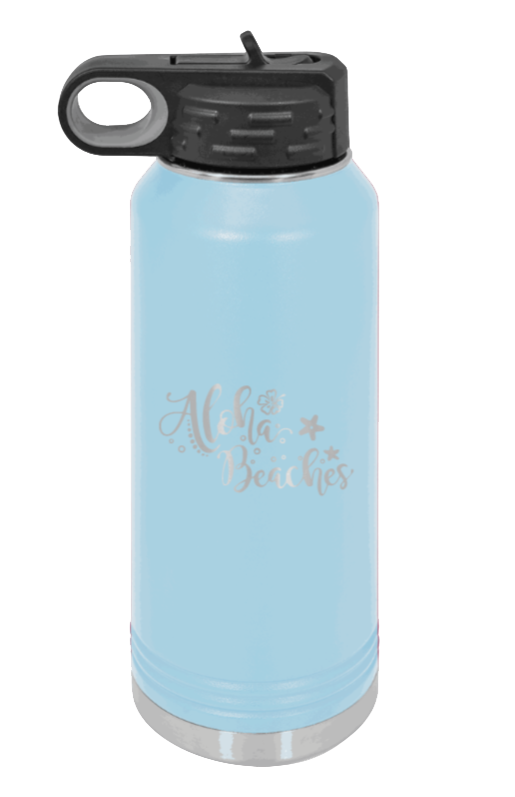 Aloha Beaches - 32oz Water Bottle Laser Engraved- Light Blue