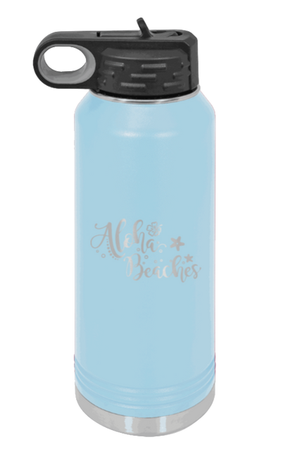 Aloha Beaches - 32oz Water Bottle Laser Engraved- Light Blue