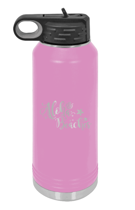 Aloha Beaches - 32oz Water Bottle Laser Engraved- Light Purple