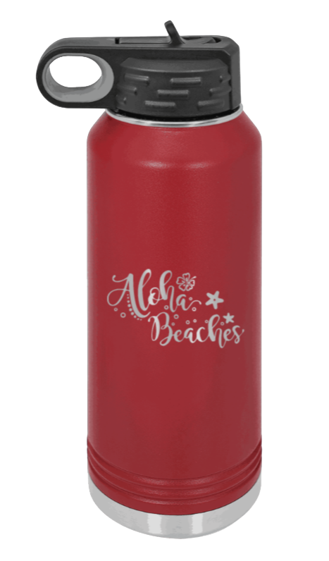 Aloha Beaches - 32oz Water Bottle Laser Engraved- Maroon
