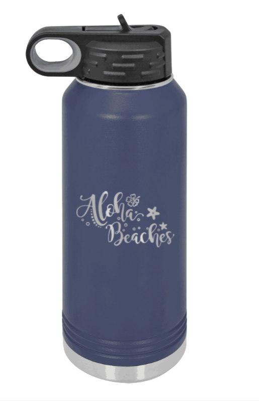 Aloha Beaches - 32oz Water Bottle Laser Engraved- Navy