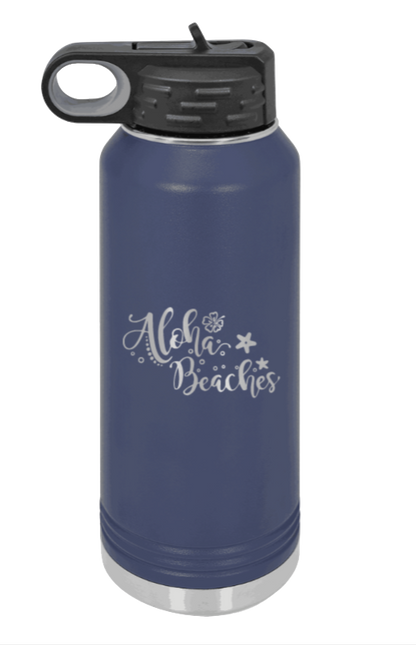 Aloha Beaches - 32oz Water Bottle Laser Engraved- Navy