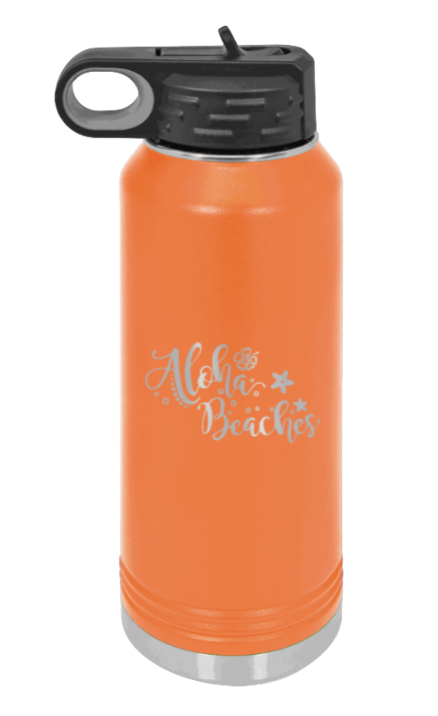 Aloha Beaches - 32oz Water Bottle Laser Engraved- Orange