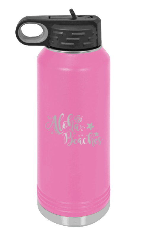 Aloha Beaches - 32oz Water Bottle Laser Engraved- Pink