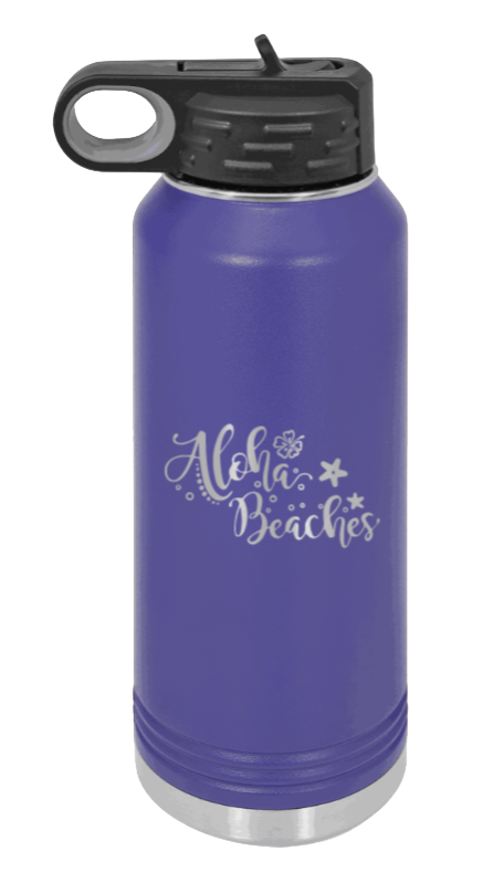 Aloha Beaches - 32oz Water Bottle Laser Engraved- Purple
