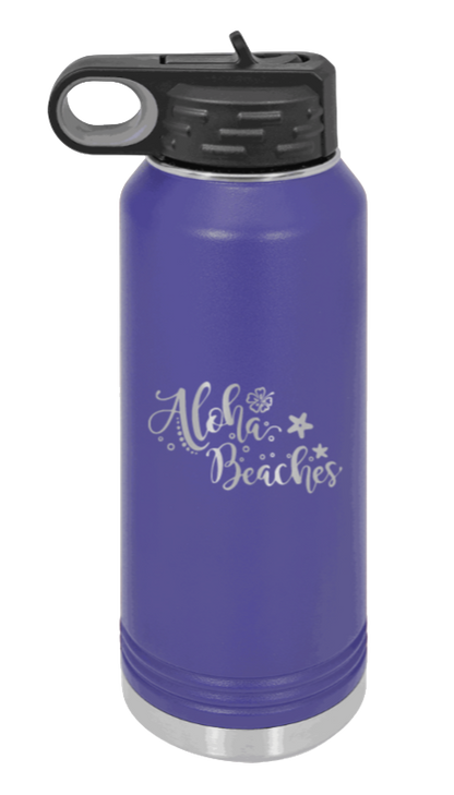 Aloha Beaches - 32oz Water Bottle Laser Engraved- Purple