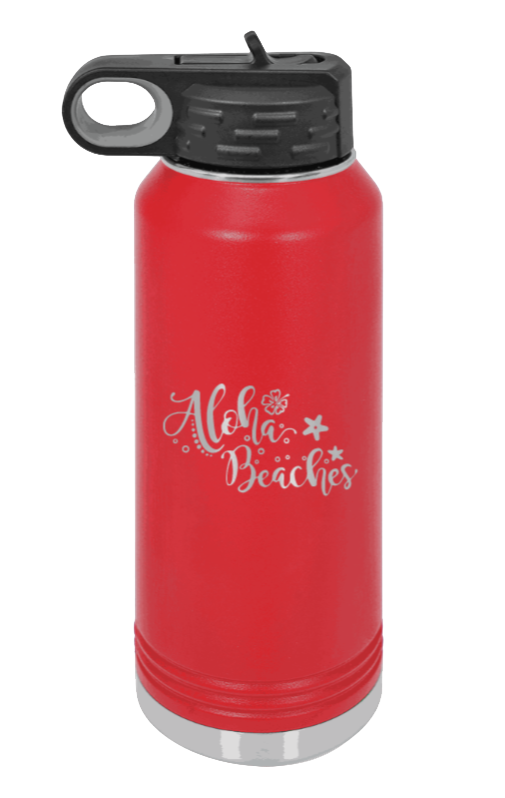 Aloha Beaches - 32oz Water Bottle Laser Engraved- Red