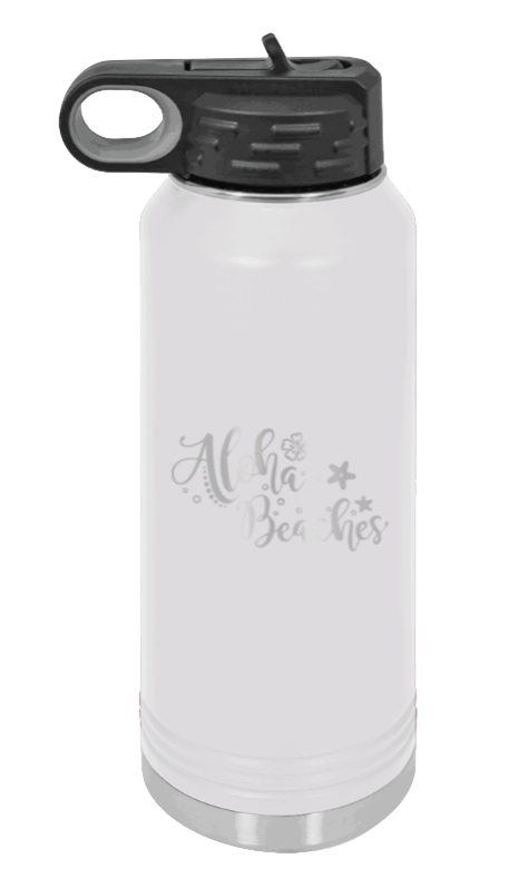 Aloha Beaches - 32oz Water Bottle Laser Engraved- White