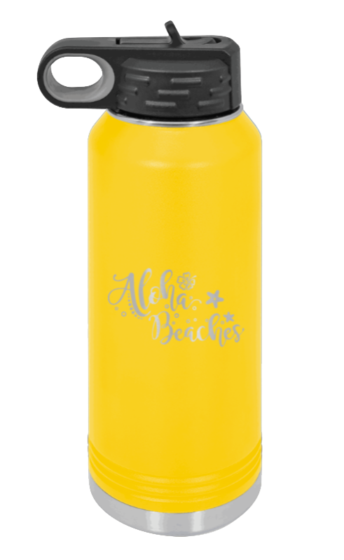 Aloha Beaches - 32oz Water Bottle Laser Engraved- Yellow