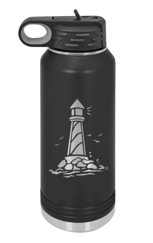 Lighthouse - 32oz Water Bottle Laser Engraved- Black