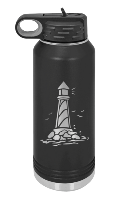 Lighthouse - 32oz Water Bottle Laser Engraved- Black