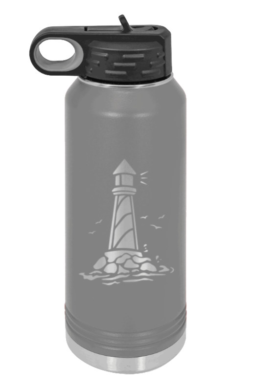 Lighthouse - 32oz Water Bottle Laser Engraved- Dark Grey