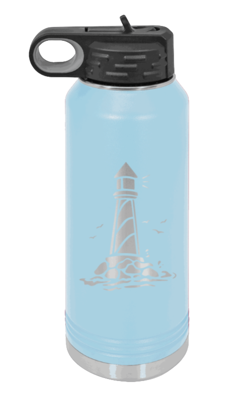 Lighthouse - 32oz Water Bottle Laser Engraved- Light Blue