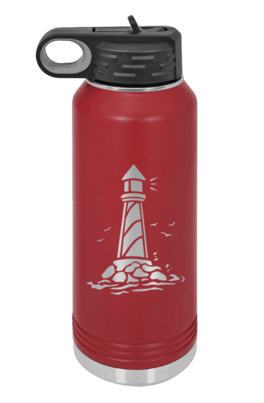 Lighthouse - 32oz Water Bottle Laser Engraved- Maroon