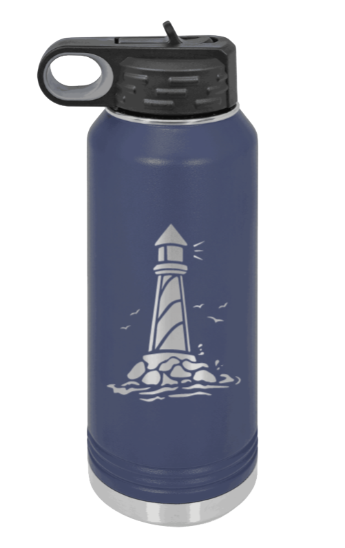 Lighthouse - 32oz Water Bottle Laser Engraved- Navy