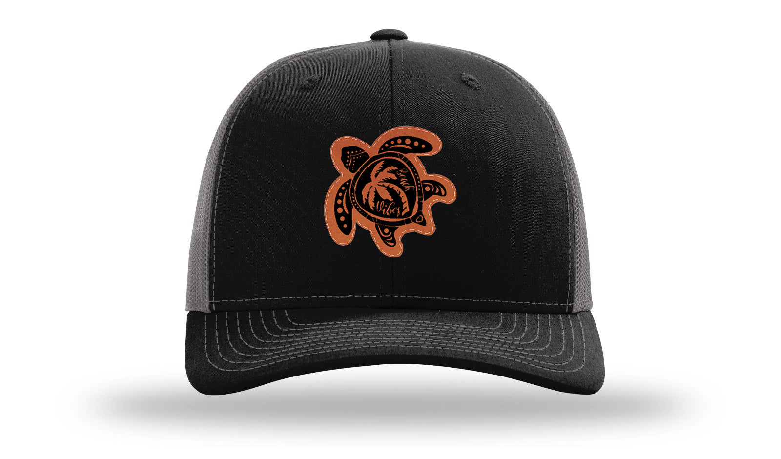 Turtle Leather Patch Richardson 112 Hat-Black / Charcoal