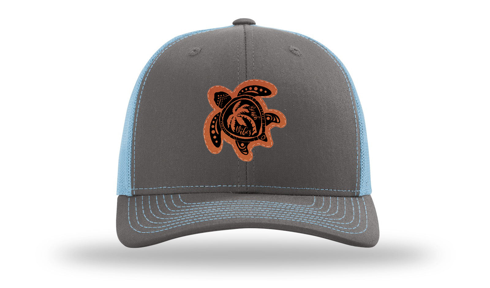 Turtle Leather Patch Richardson 112 Hat-Charcoal / Columbia Blue