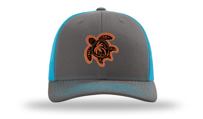 Turtle Leather Patch Richardson 112 Hat-Charcoal / Neon Blue