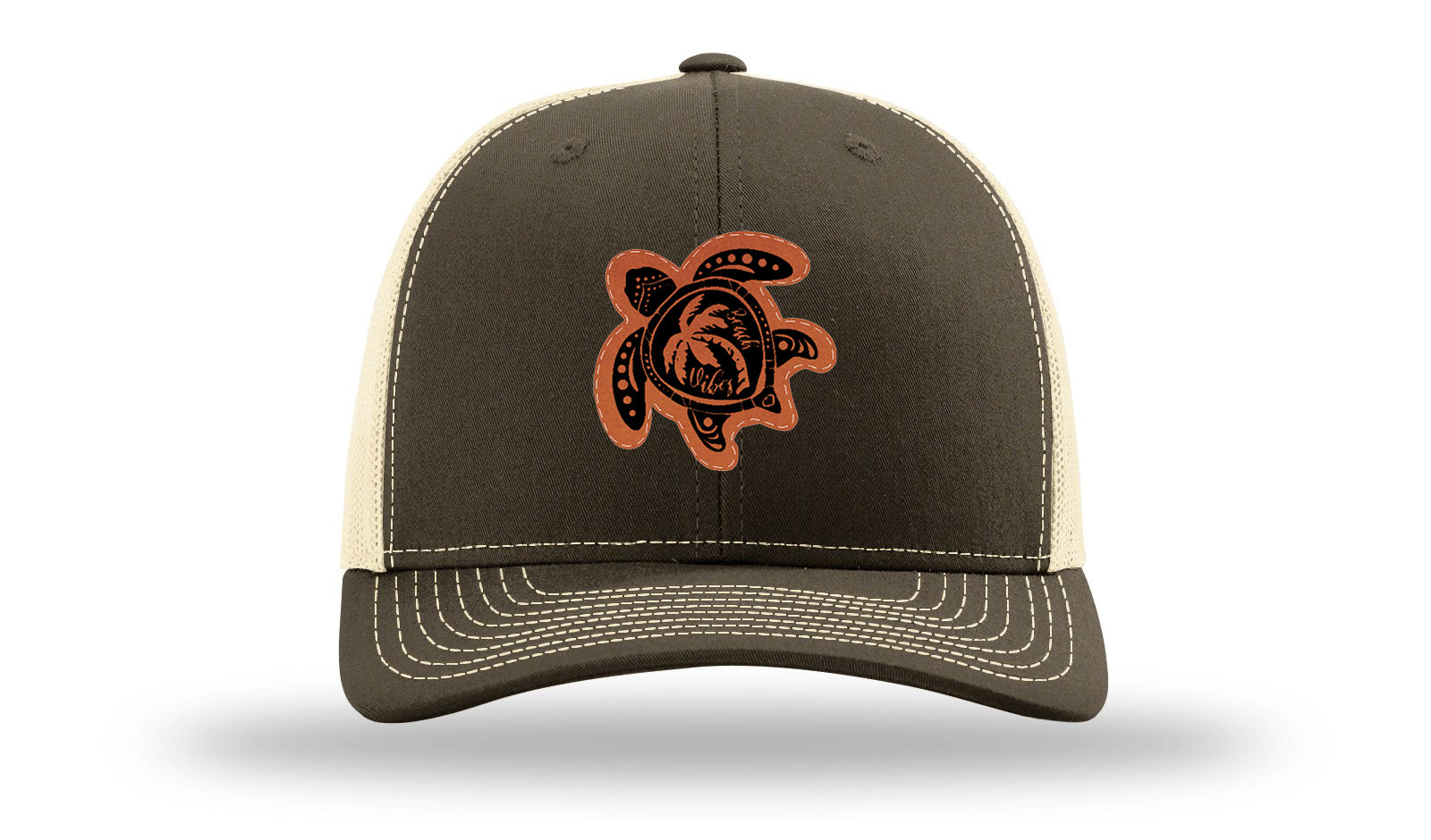 Turtle Leather Patch Richardson 112 Hat-Chocolate Chip/  Birch