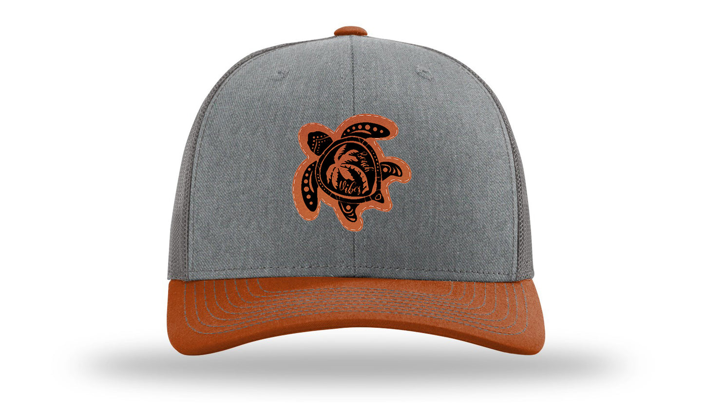 Turtle Leather Patch Richardson 112 Hat-Heather Grey / Charcoal / Dark Orange