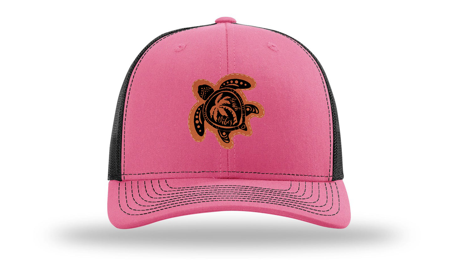 Turtle Leather Patch Richardson 112 Hat-Hot Pink / Black