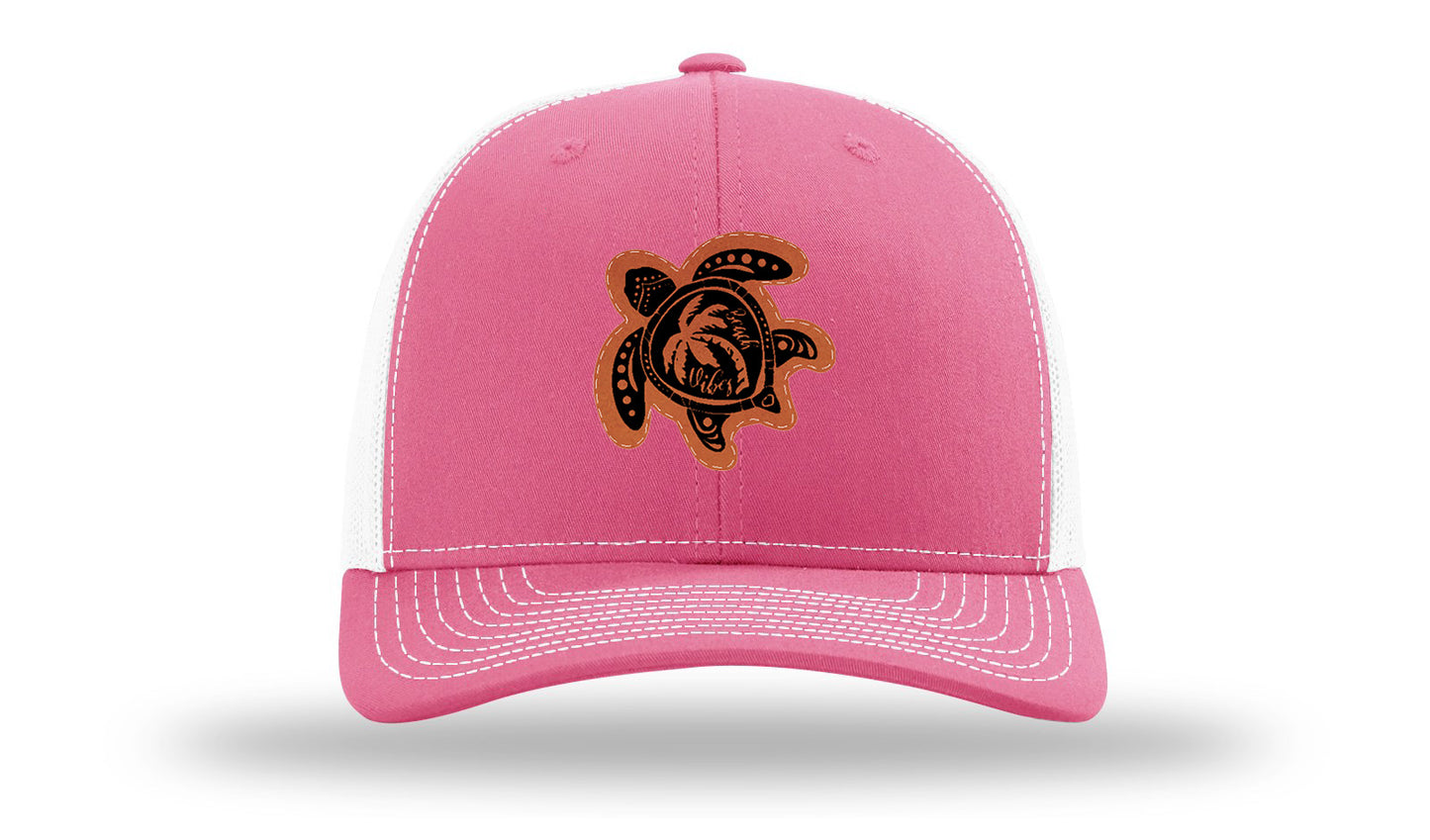 Turtle Leather Patch Richardson 112 Hat-Hot Pink / White