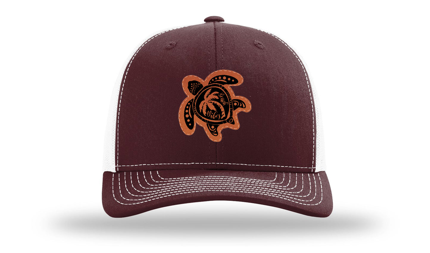 Turtle Leather Patch Richardson 112 Hat-Maroon / White