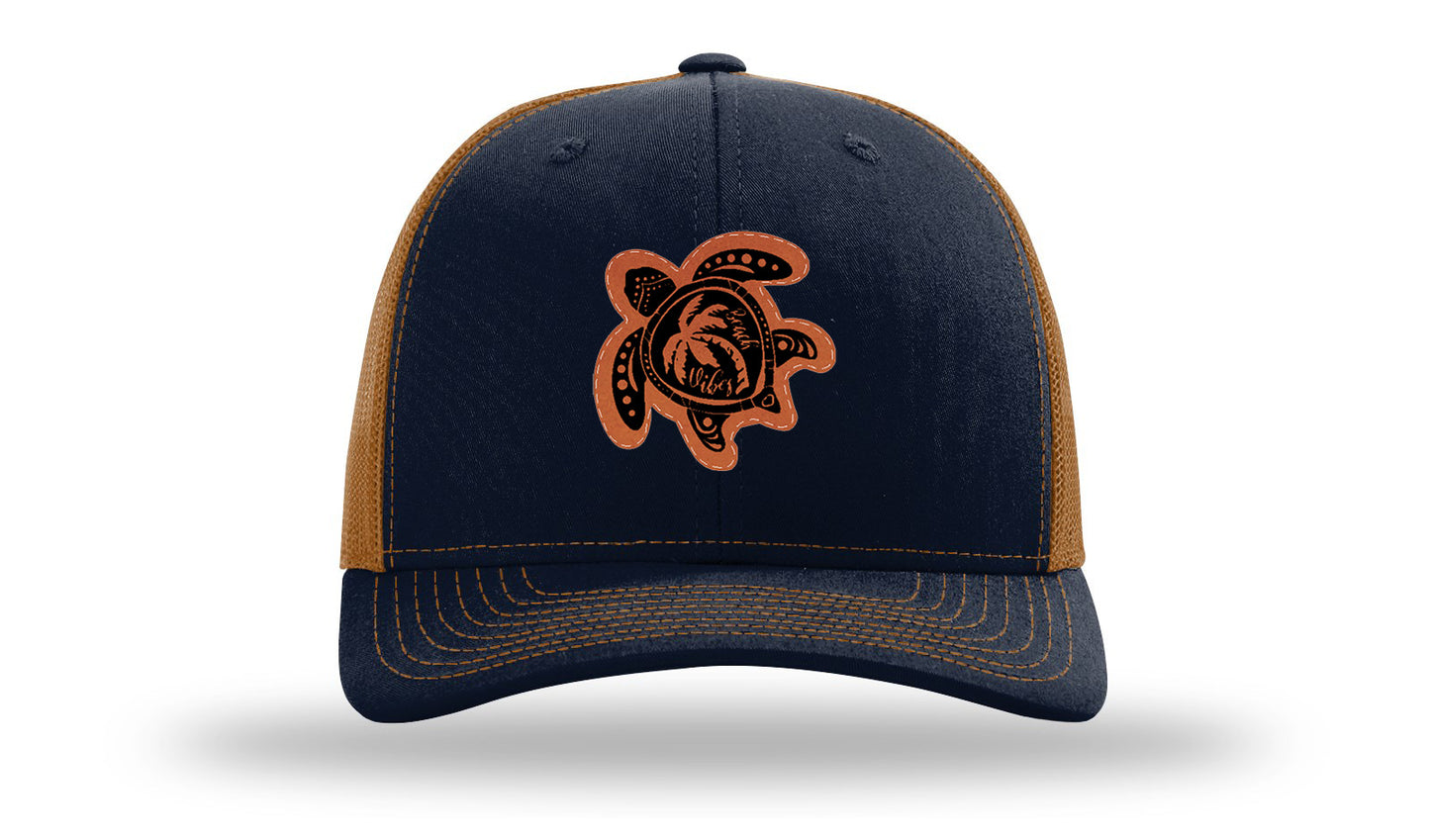 Turtle Leather Patch Richardson 112 Hat-Navy / Caramel