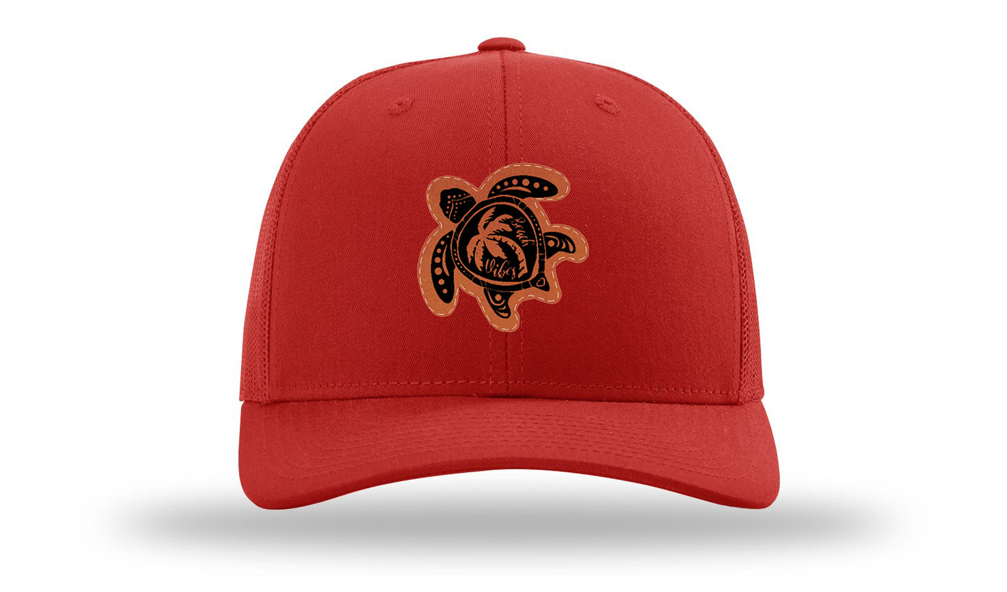 Turtle Leather Patch Richardson 112 Hat-Red
