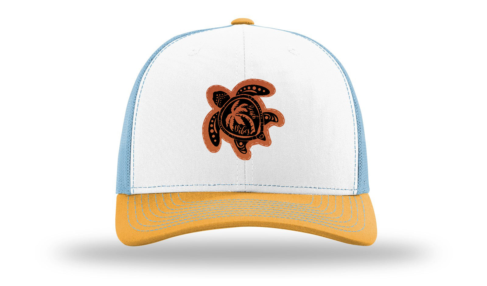Turtle Leather Patch Richardson 112 Hat-White / Columbia Blue / Yellow