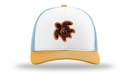Turtle Leather Patch Richardson 112 Hat-White / Columbia Blue / Yellow