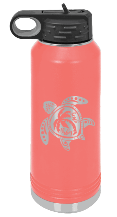 Turtle - 32oz Water Bottle Laser Engraved- Coral