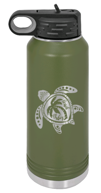 Turtle - 32oz Water Bottle Laser Engraved- Olive