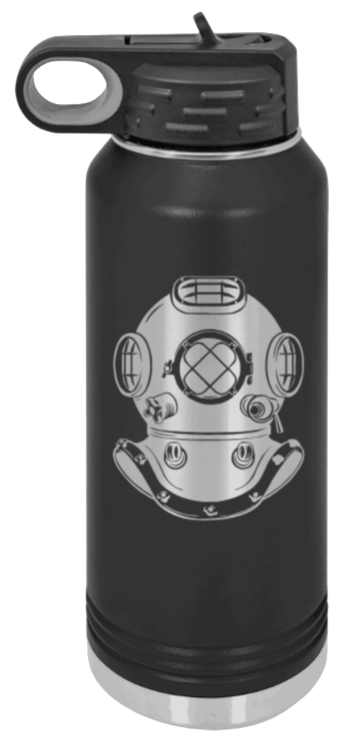 Dive Helment - 32oz Water Bottle Laser Engraved- Black