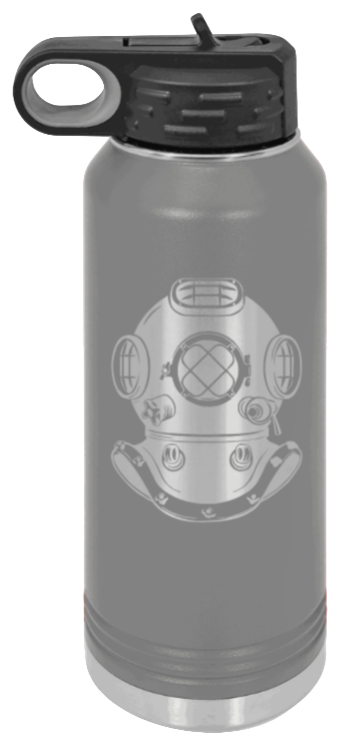 Dive Helment - 32oz Water Bottle Laser Engraved- Dark Grey
