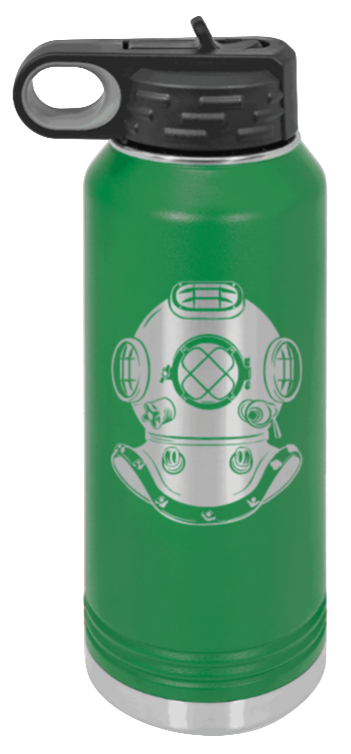 Dive Helment - 32oz Water Bottle Laser Engraved- Green