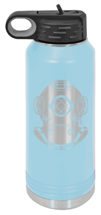 Dive Helment - 32oz Water Bottle Laser Engraved- Light Blue